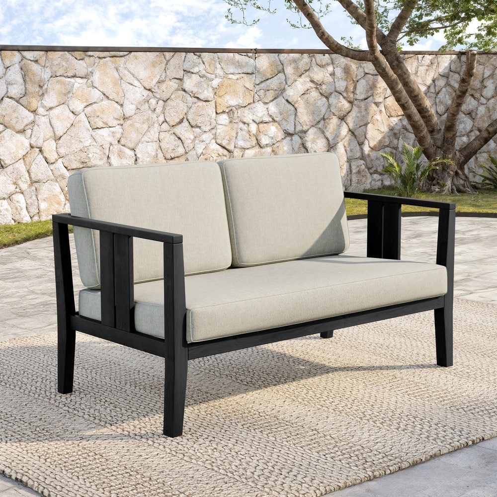Outdoor Patio Wood Loveseat with Cushion
