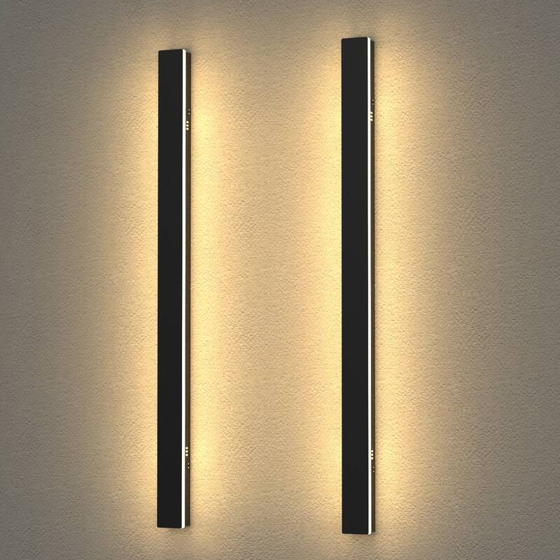 YANSUN Set of 2 Outdoor Wall Lights, 30W LED, 39.4" Black Modern Strip