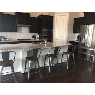 I Love Living Bistro Wood Seat Gunmetal Finish Counter Stools (Set of 2)