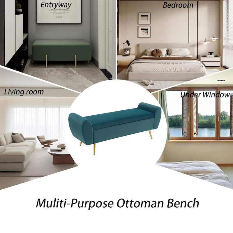 Upholstered 56"W Flip Top Storage Bench with arms