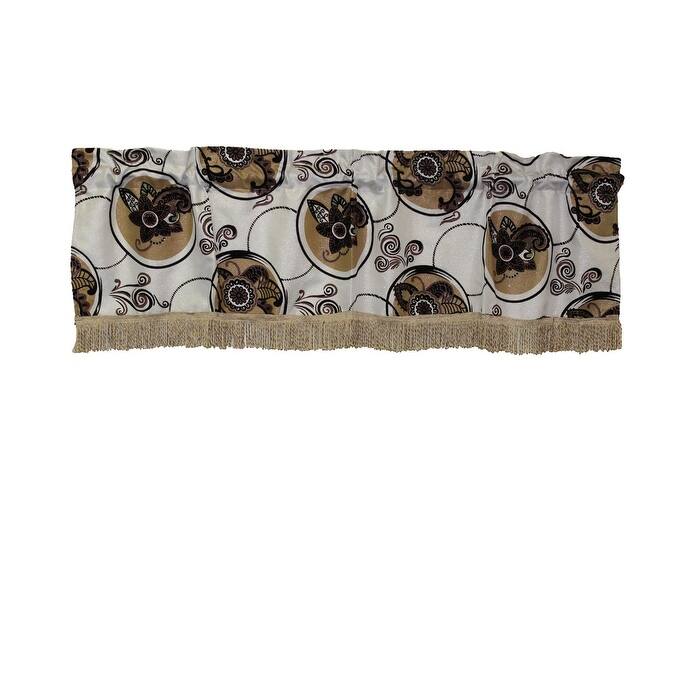 Violet Linen Luxurious Tivoli Flock Vintage, 60" x 15", Straight, Rod Pocket Curtain Valance - Gold / Brown