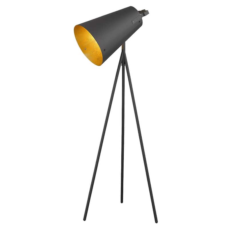 61-Inch Tripod Floor Lamp with Gray Metal Cone Shade and Foot Switch - 22” x 20.50” x 61”