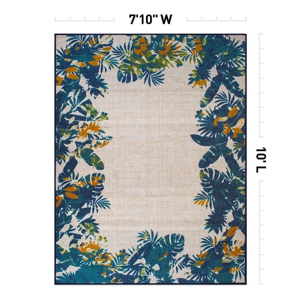 dimension image slide 3 of 6, Contemporary Floral Border Indoor/Outdoor Area Rug