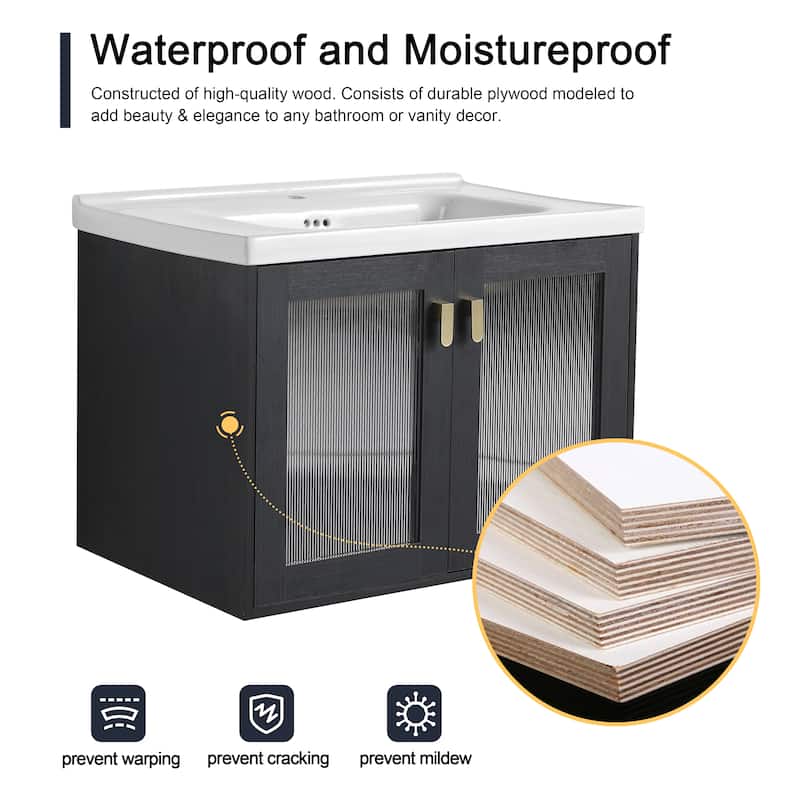 Malwee 28"/32" Floating Bathroom Vanity, Wall Mounted Bathroom Vanity with Ceramic Sink and Soft Close Door