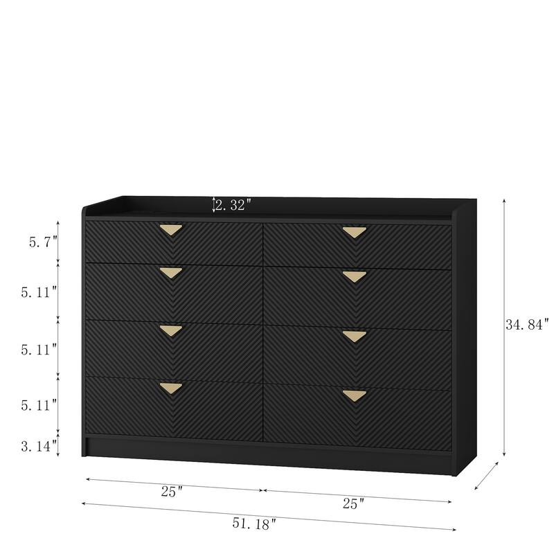 8 Drawer Double Dresser for Bedroom,Modern Dressers Chest of Drawers with Fluted Panel,Black