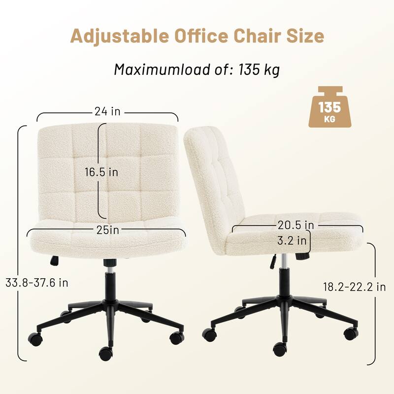 Home Office Desk Chair Armless Office Desk Chair with Cashmere Lumbar Support Adjustable Height, for Home Office Study Room