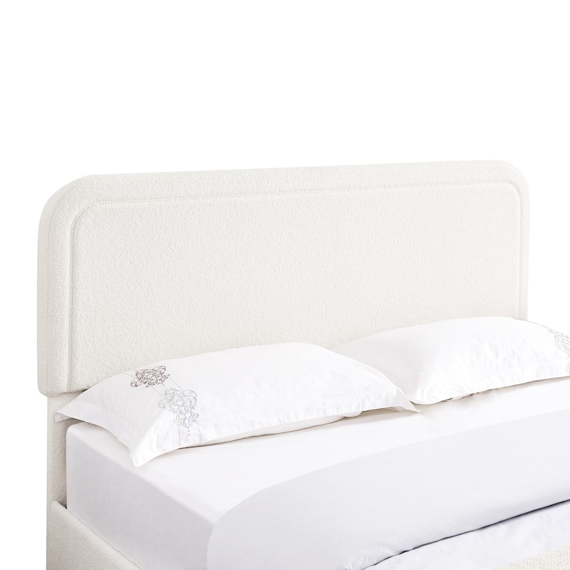 Ivory Boucle Upholstered Queen Storage Bed with 2 Patented Drawers, Curved Tufted Headboard, Wooden Slat Support