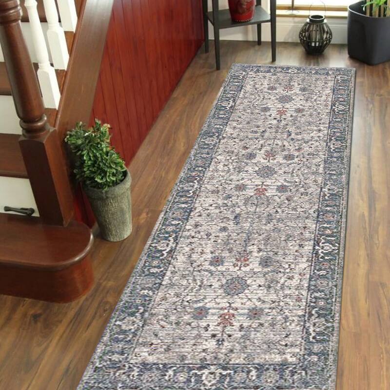 Veronica Vintage Floral Polyester Area Rug - 2'7" x 8' - Ivory/Gray