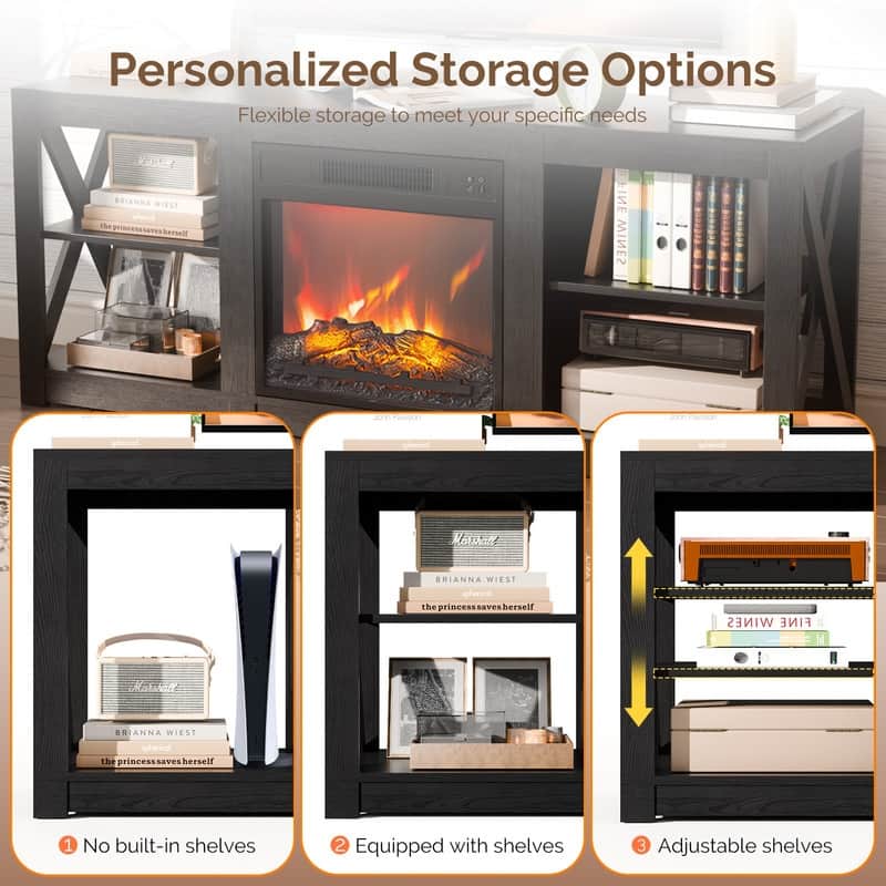 TV Stand with Optional Fireplace for TVs up to 70in Farmhouse Entertainment Center with Adjustable Shelves