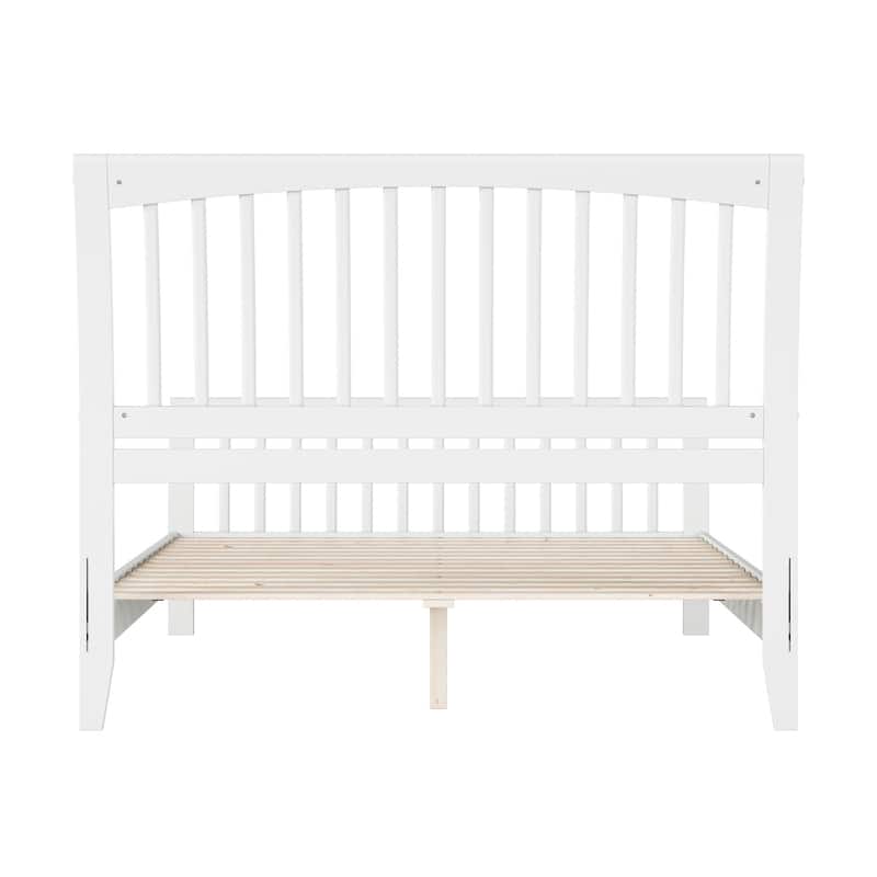 Solid Wood Low Profile Bed - White Platform Bed with Footboard & Sleigh Headboard - Mattress Support