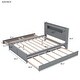 preview thumbnail 6 of 11, Queen Size Storage Bed Wood Platform Bed Frame with LED Light Headboard, 2 Pull-out Drawers and Twin Size Trundle, Gray