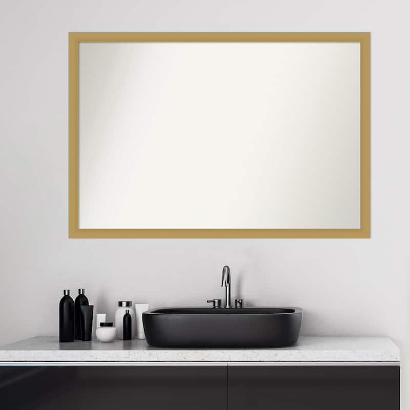 Non-Beveled Bathroom Wall Mirror - Grace Brushed Gold Narrow Frame