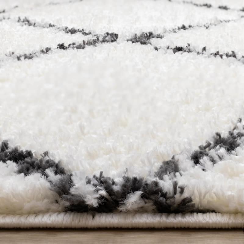 Taylor Collection - Cream Charcoal Soft Shag Trellis Indoor Area Rug