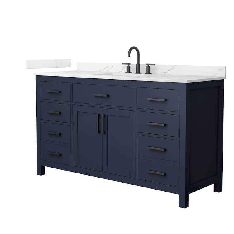 Wyndham Collection WCG2424-60S-QTZ-US3MXX Beckett 60" Free Standing - Dark Blue / Giotto Quartz Top / Matte Black