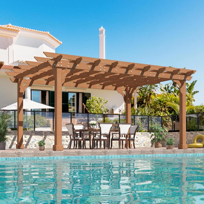 VEIKOUS Outdoor Cedar Wood Pergola Gazebo Kit with Flat Roof Trellis for Patio, Deck, Garden and Backyard - 10'×14'