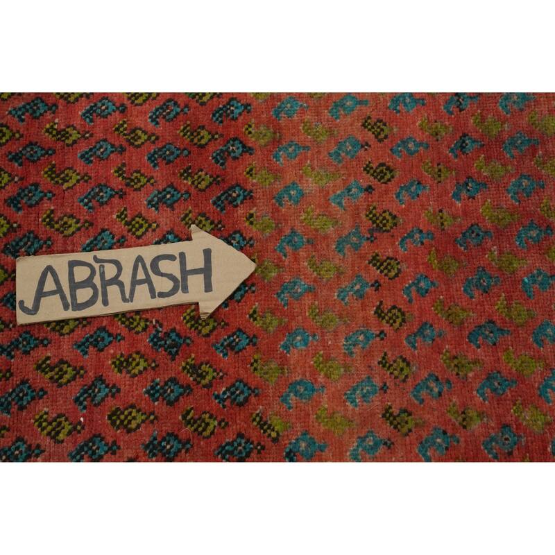 Hand Knotted Oriental 100% Wool Carpet Traditional Geometric Oranges & Rust Botemir Runner Rug - 9' 10'' X 3' 6''