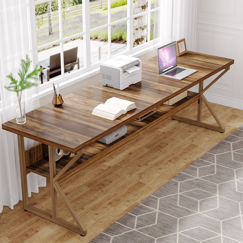 78-Inch 2 Person Desk, Long Desk with Storage Shelf, Large Computer Desk Double Desk