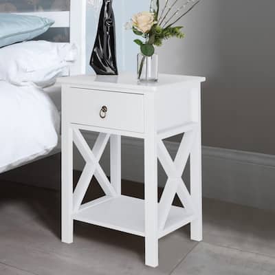 Two-Layer Nightstand Bedside Table with Drawers Set of 2
