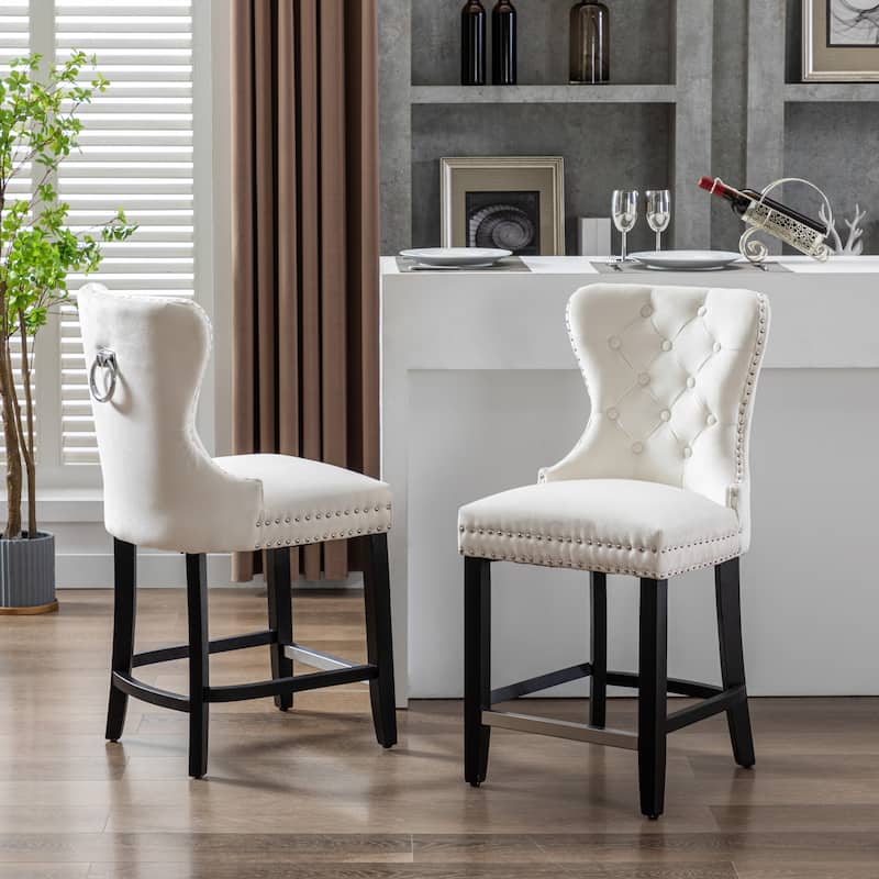 Carter 24" Wingback Tufted Nailhead Counter Stool (Set of 2)
