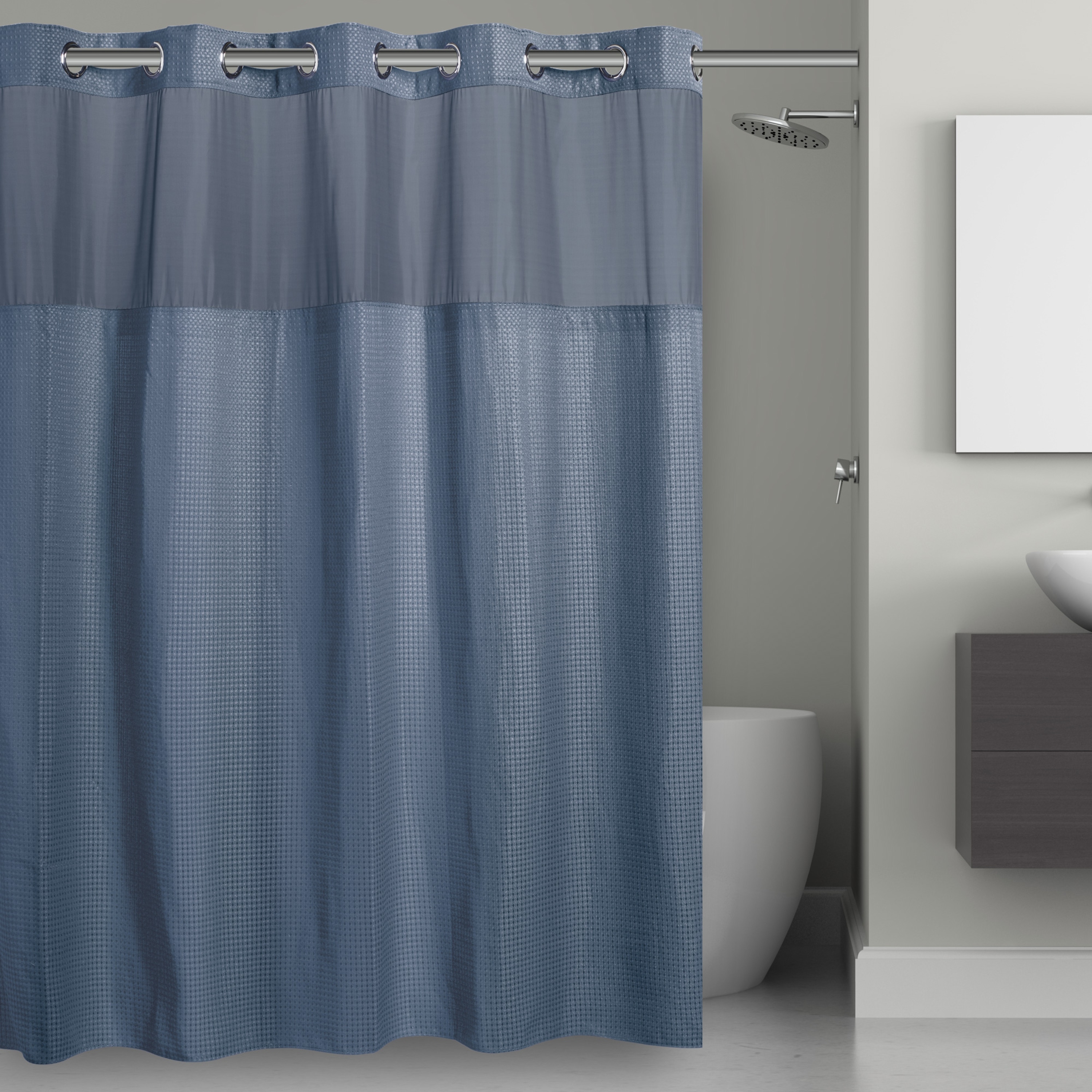 Hookless Waffle 3-in-1 Shower Curtain with Sheer Top Window, Flex-on Rings  & Fabric Liner - On Sale - Bed Bath & Beyond - 38205359