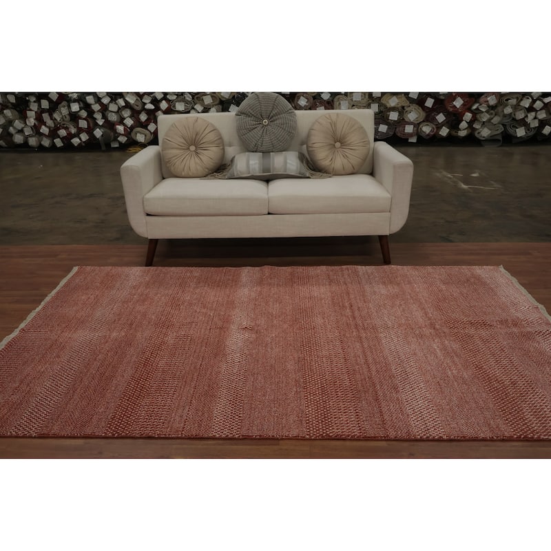 Hand Knotted Oriental 100% Wool Carpet Modern Geometric Oranges & Rust Contemporary Area Rug - 8' 1'' X 5' 0''
