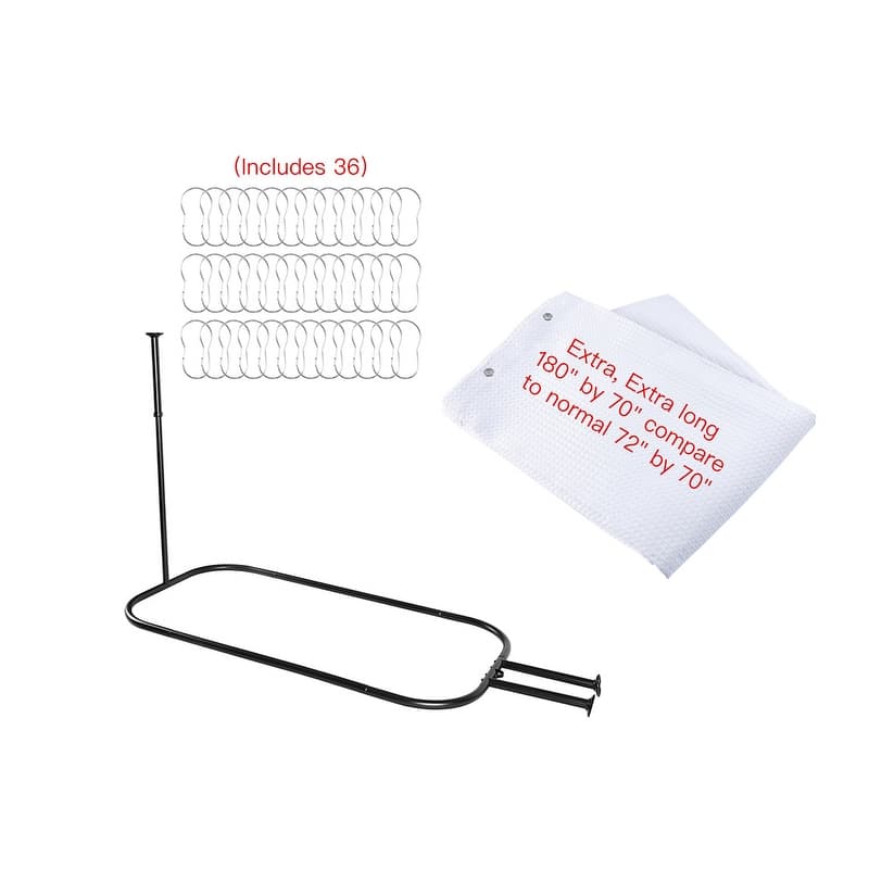 Utopia Alley Rustproof Aluminum Hoop Oval Shower Rod, 54 Inch Extra Large Size by 26 Inch, with White Shower Curtain 180x70 inch - Black