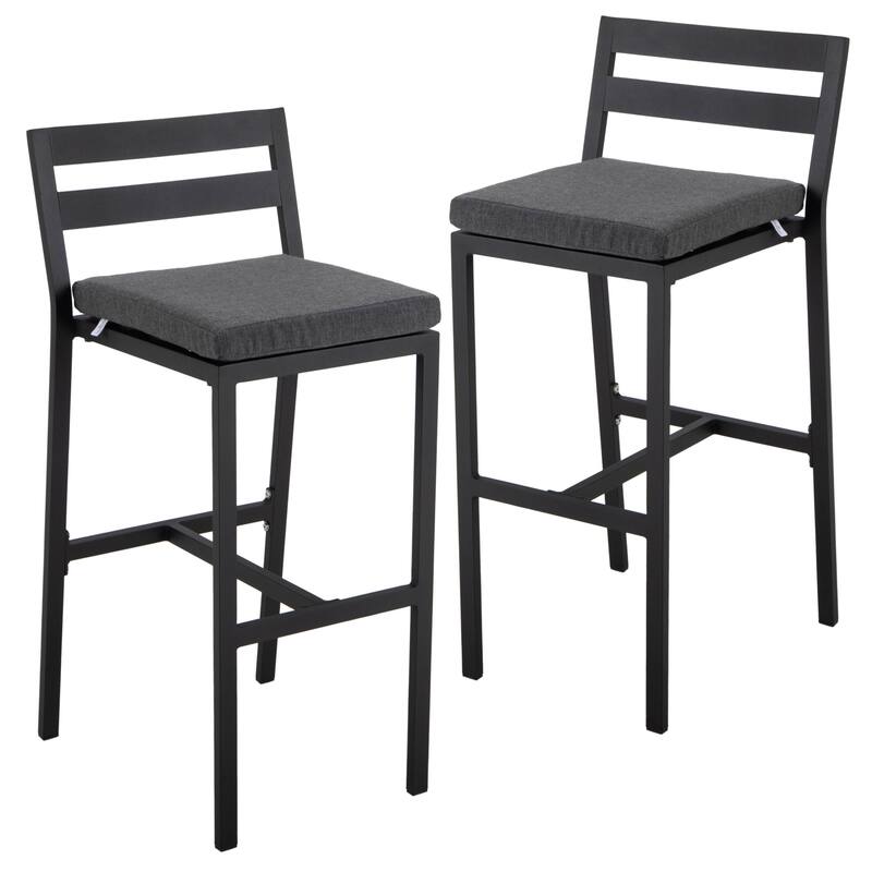 Patio Bar Stool in Powder-Coated Aluminum Frame with Removable Cushion Set of 2 - Charcoal