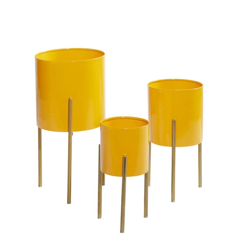 Metal Indoor Outdoor Planter with Removable Stand - Set of 3 Gold, Silver, Black, White, Teal, Yellow - Roche River Decor