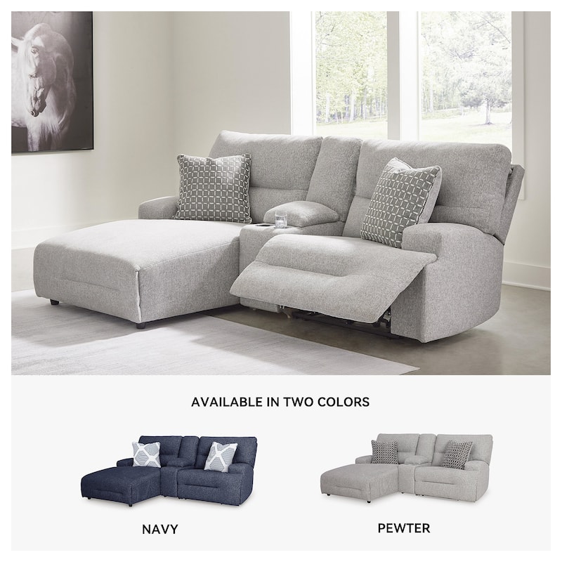Signature Design by Ashley Acklen Place Light Gray 3-Piece Power Reclining Sectional Sofa with Chaise - 94" W x 70" D x 40" H