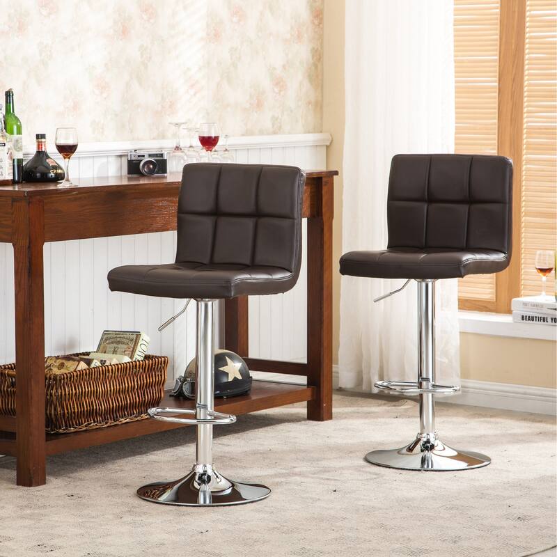 Faux Leather Swivel Barstool, Armless Hydraulic Adjustable Bar Stool Set of 2 with Footrest for Kitchen Island, Dining Room