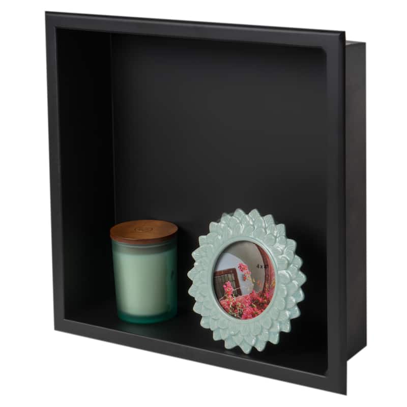 ALFI brand 16" x 16" Black Matte Stainless Steel Square Single Shelf Bath Shower Niche