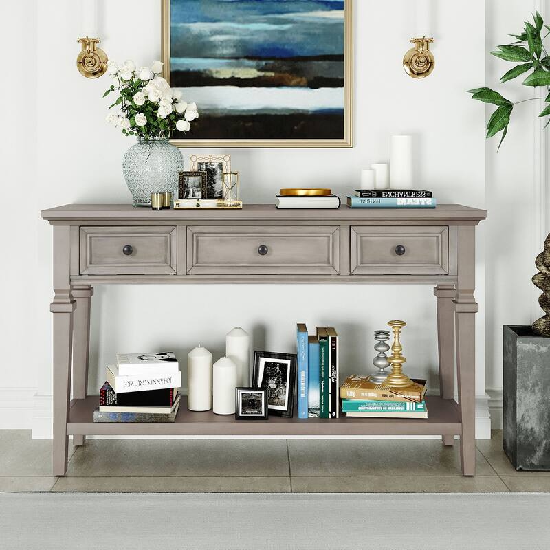Merax Retro Style Console Table with Three Top Drawers and Bottom Shelf ...