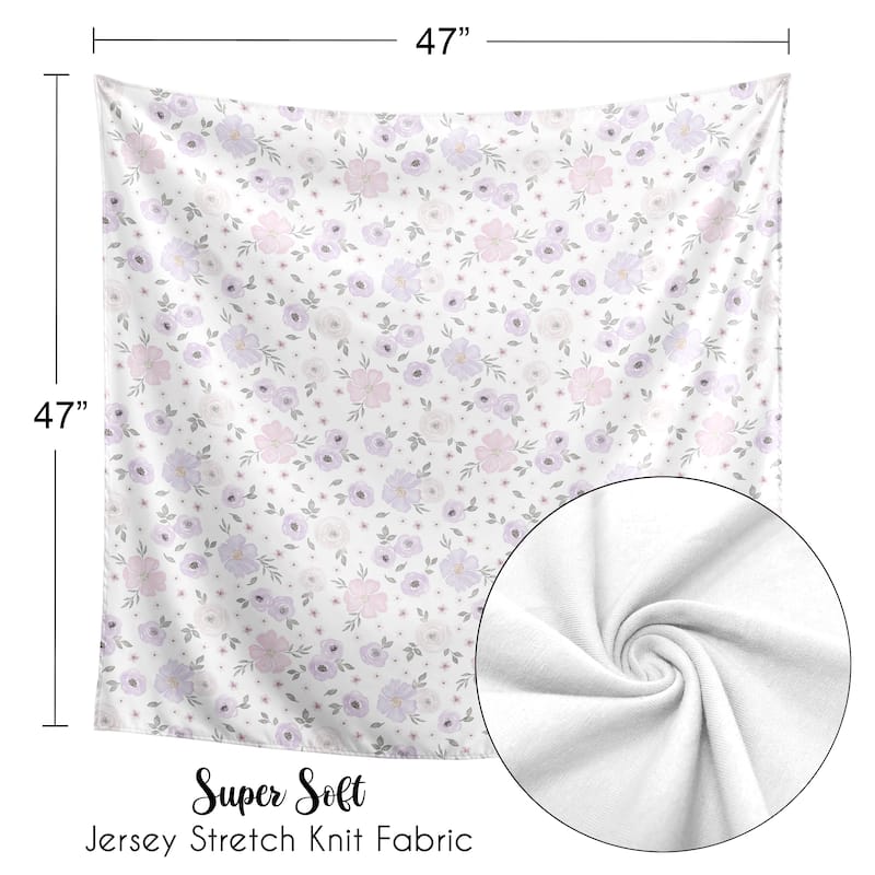 Watercolor Floral Collection Girl Baby Swaddle Receiving Blanket - Lavender Purple, Pink and Grey Boho Shabby Chic Rose Flower