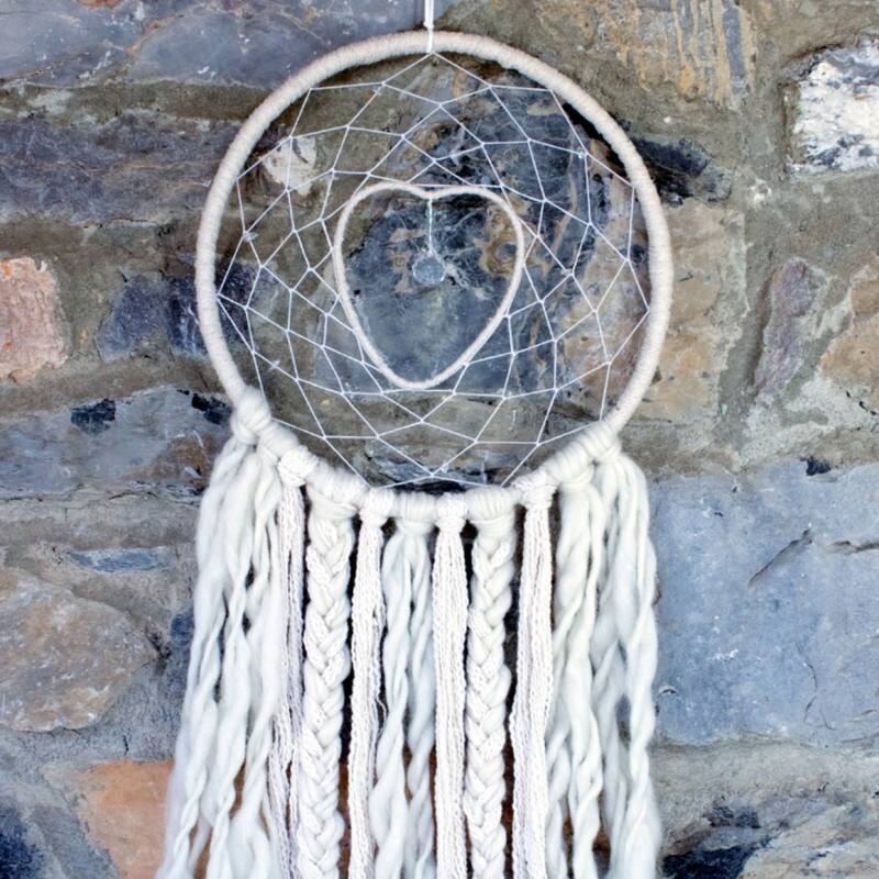 The Curated Nomad Handmade Macrame Dreamcatcher - Crystal Heart