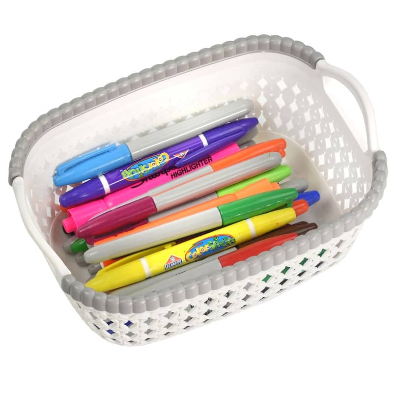 Rattan Plastic Weave Basket, Storage Bins Organizer for Closet, Shelf, Kitchen, Pantry and Bathroom -Ideal for Makeup, Cosmetics