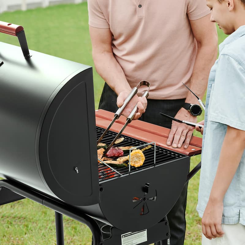 Royal Gourmet CC1830V Charcoal Grill with Wood-Painted Side and Front Table, Black