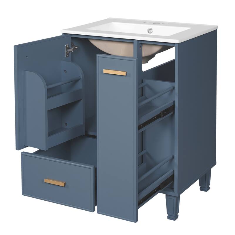 Bathroom Vanity with Sink, Freestanding Vanity Set, Bathroom Cabinet with Door Shelf, Deep Drawer & 2-Tier Pull-Out Basket