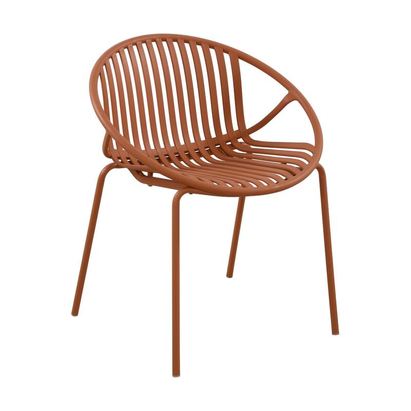 Patio Dining Chairs Set of 2 Modern Stackable Chairs with Breathable Plastic Backrest and Metal Legs for Outdoor, Backyard