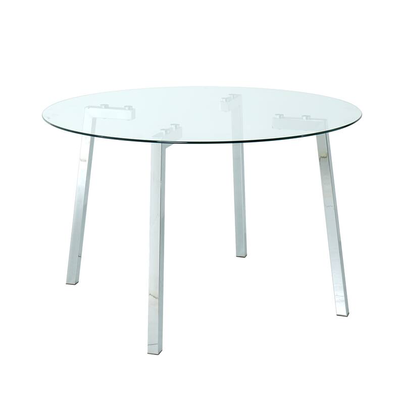 47.2" Round Glass Dining Table Set for 4, Modern 5-Piece Kitchen & Dining Table with 4 PU Chairs for Apartments, Kitchens