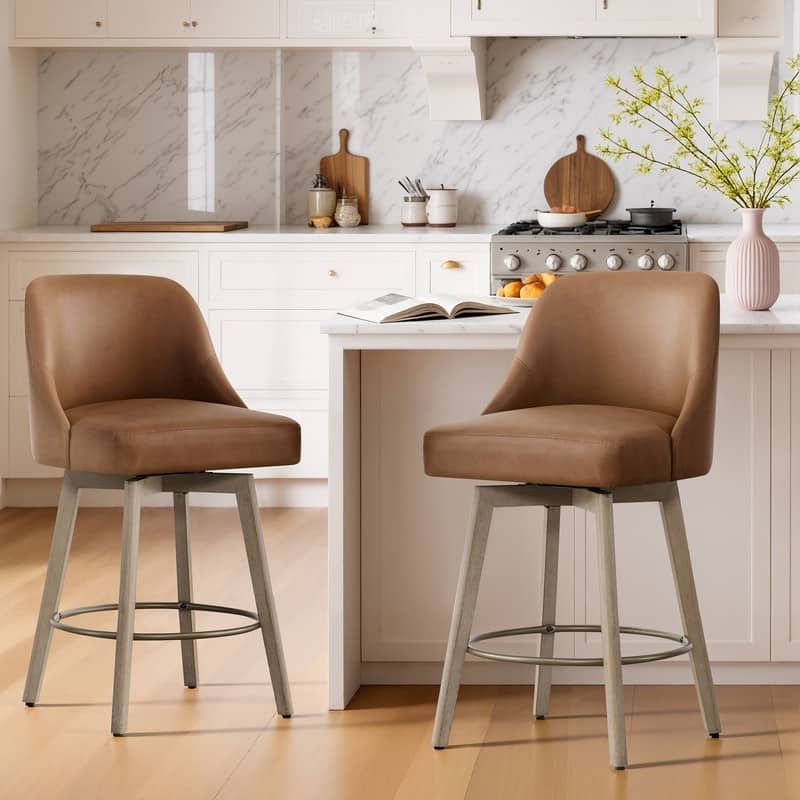 Spruce & Spring Modern Upholstered 360-degree Swivel Bar Stool for Kitchen and Home Bar