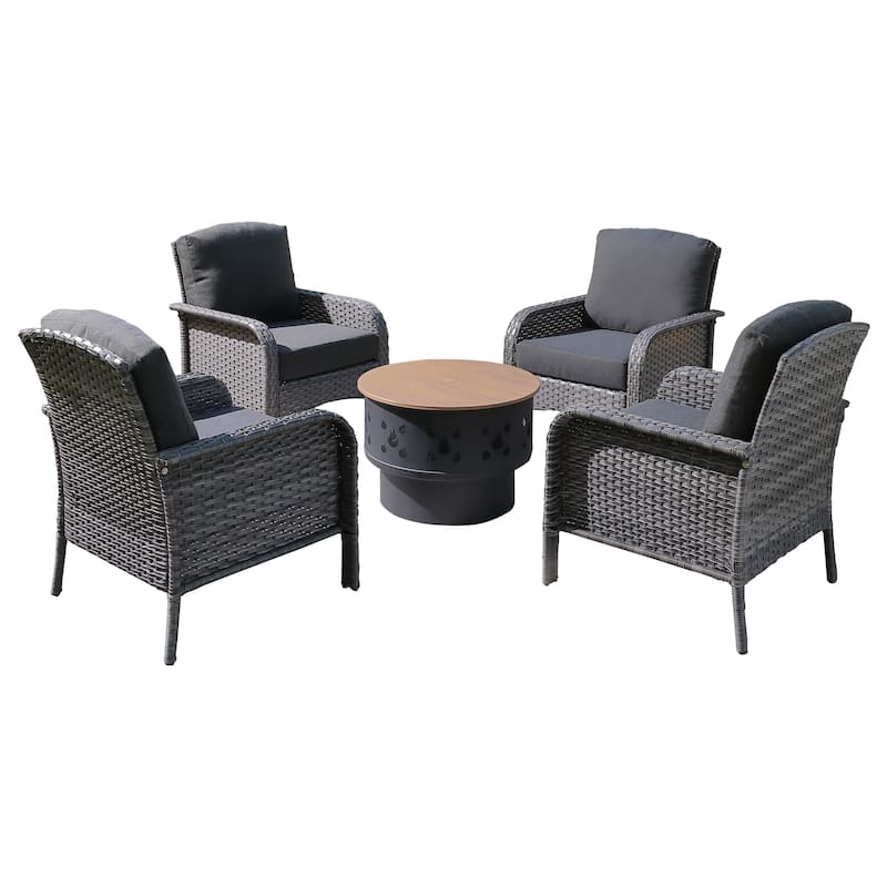 XIZZI 5-piece Single Chairs Wicker Patio Furniture with Firepit