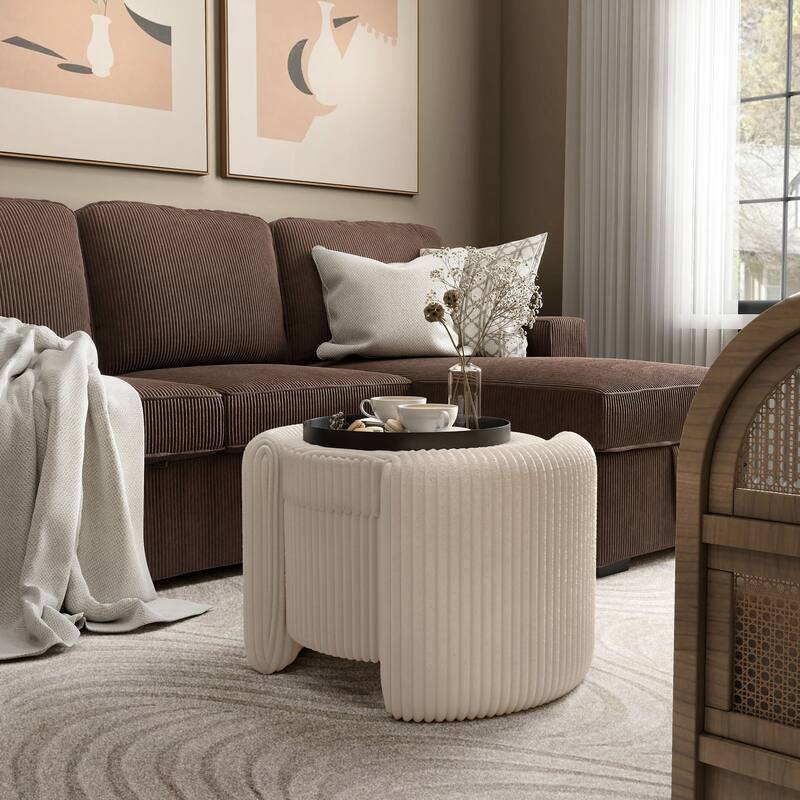 24/7 Shop At Home Modern Round Chenille Storage Ottoman with Flip Top - Pink