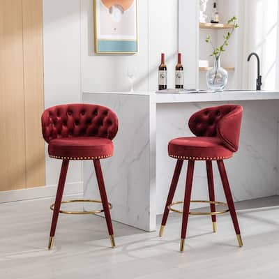 Counter Height Bar Stools Set of 2 for Kitchen Counter Solid Wood Legs with a fixed height of 360 degrees