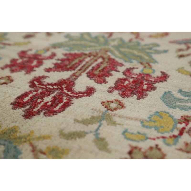 Hand Knotted Oriental 100% Wool Carpet Traditional All-Over Beige & Ivories Ziegler Area Rug - 9' 9'' X 6' 5''