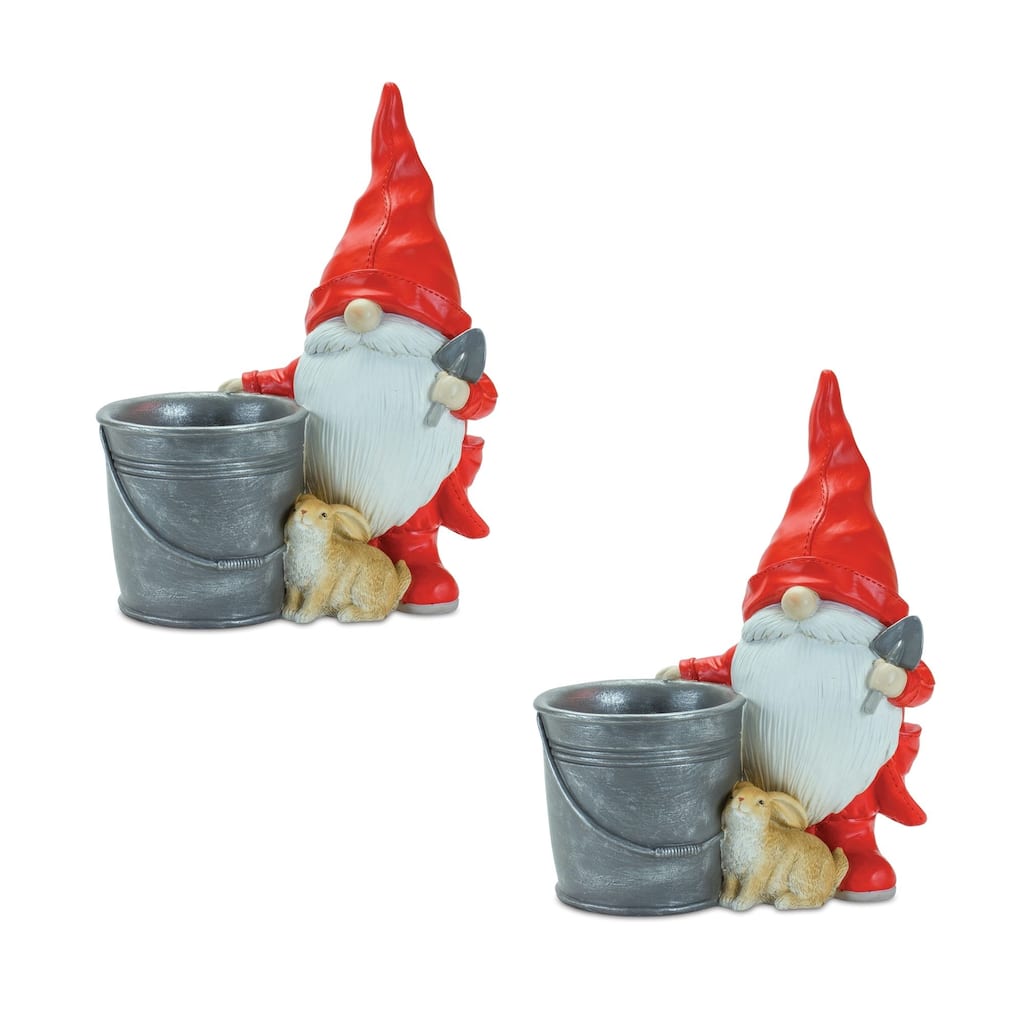 Set of 2 Gnomes With Pail Bunny Christmas Tabletop Figurines 11.25"