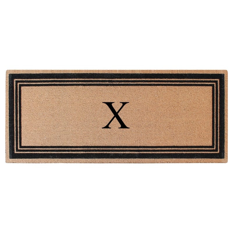 A1HC Natural Coir Monogrammed Flock Anti shed Treated Durable Doormat BlackBeige