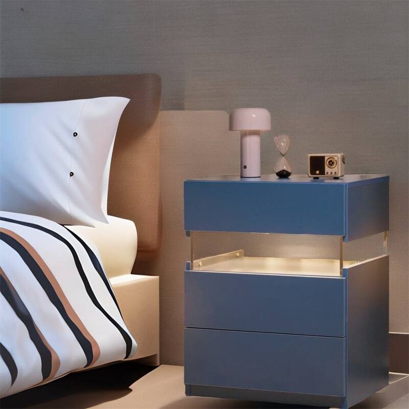 3 Drawer Nightstands with Acrylic Board and LED Light