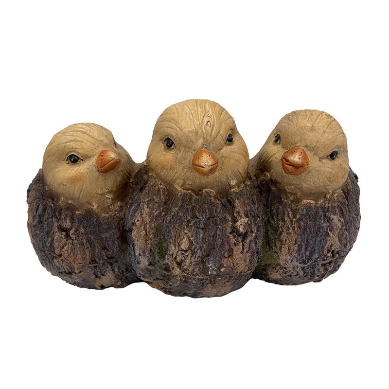 Faux Wood Three Little Birds Outdoor Garden Planter - 14.25" - Brown and Gray