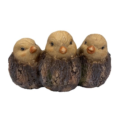 Faux Wood Three Little Birds Outdoor Garden Planter - 14.25" - Brown and Gray