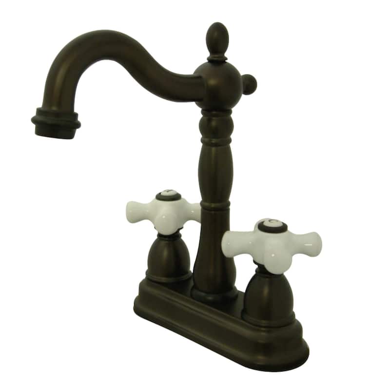 Kingston Brass Heritage Centerset Bar Faucet with Porcelain Cross - Oil Rubbed Bronze
